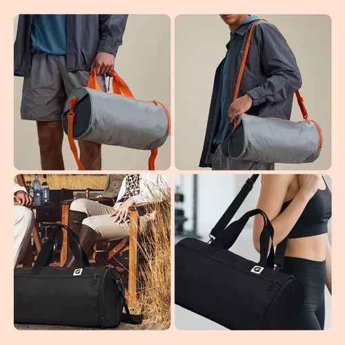 Vista 7 de Bolsa de gimnasio para hombres y mujeres, bolsa deportiva de entrenamiento con bolsillo húmedo y compartimento para zapatos, Negro