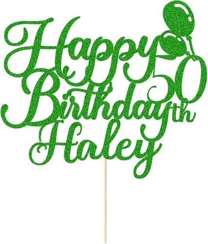 Vista 14 de Decoración de pastel de feliz cumpleaños, decoración de pastel de doble cara con purpurina para tartas, regalos personalizados con cualquier nombre