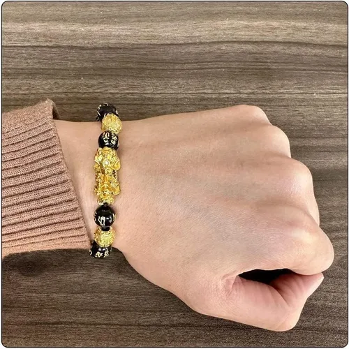 Vista 5 de Pulsera de la riqueza del Feng Shui de la manera Pi Xiu Pulsera de obsidiana