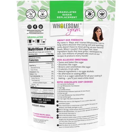 Vista 2 de Wholesome Yum Edulcorante de alulosa – Sustituto natural del azúcar granulado – Keto, sin OMG, cero carbohidratos, cero calorías, sin azúcar, sin