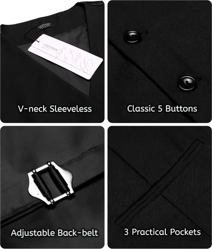 Vista 5 de Coofandy chaleco para traje o esmoquin con 5 botones, para hombre.