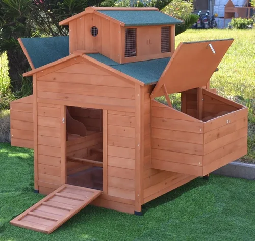 Vista 3 de Deluxe Gallinero de madera grande para gallinas, 6-10 pollos con 6 cajas de anidado