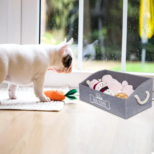 Vista 6 de Vumdua Caja grande de juguetes para perros, contenedor trapezoidal para juguetes para perros con asas, cesta de almacenamiento plegable