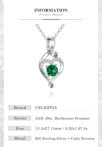 Vista 6 de CELESTIA Collares de plata de ley 925 con piedra natal para mujer, cadena de 18 pulgadas