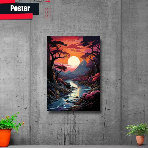 Vista 2 de Neon Sunset Vibes Florida Synthwave Sunset Framed poster Print, Retro Miami Style Wall Art, poster, Wall Decor