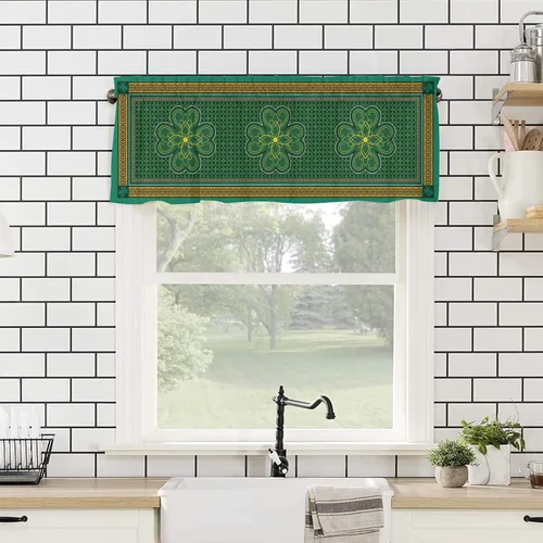 Vista 149 de Cenefa de cortina con lazo rojo de Navidad para ventanas, sala de estar, cocina, baño, granja, bolas de Navidad de acuarela con diseño de bayas