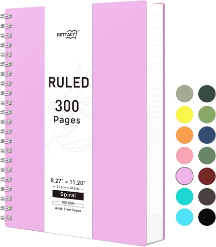 Vista 9 de RETTACY - Cuaderno en espiral grande A4, 300 páginas rayadas, 8.2 x 11.2 pulgadas, para escuela, trabajo, escritura, papel grueso de 3.53 oz/m²