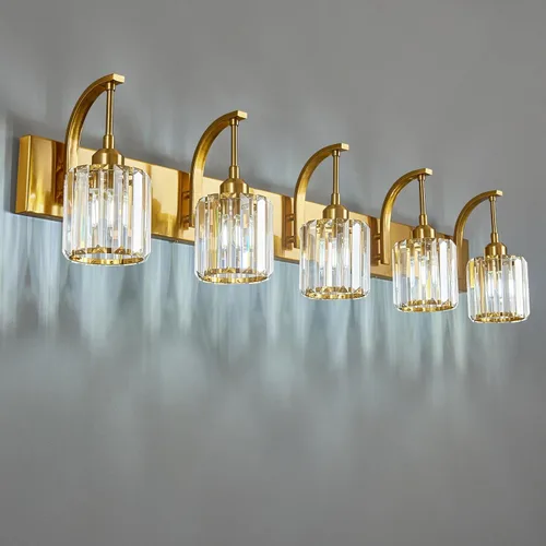 Vista 14 de Luces de tocador de cristal de 3 luces negras para tocador de baño, modernas lámparas de baño de cristal sobre espejo de 23.62 pulgadas de largo