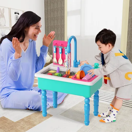 Vista 7 de Doloowee - Juguetes de fregadero de cocina con cambio de color, juguete de lavavajillas eléctrico para jugar con agua corriente para niños de 3 a 5