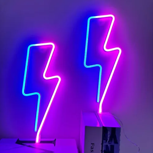 Vista 7 de Letrero de neón para decoración de pared, diseño de sala de juegos de relámpago, 2 unidades Funciona con pilas para dormitorio, luces LED de neón