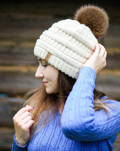 Vista 7 de FURTALK Womens Winter Knit Slouchy Beanie Hat Warm Skull Ski Cap Faux Fur Pom Pom Hats for Women