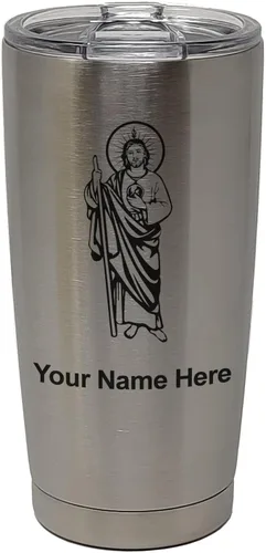 Vista 30 de LaserGram Vaso aislado al vacío de 20 onzas, Saint Jude, grabado personalizado incluido (negro)