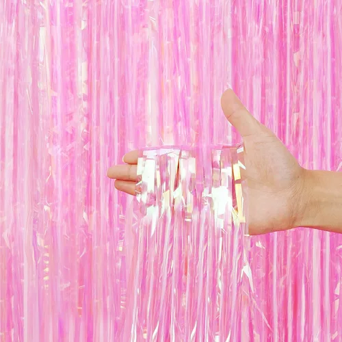 Vista 8 de Paquete de 3 cortinas con flecos para decoración de fiesta, cortinas de fondo de oropel para fiestas, cabina de fotos, bodas, graduaciones