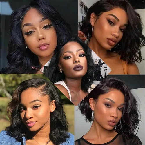 Vista 7 de Peluca Bob de Cabello Humano 4x4 Pelucas de Encaje Frontal sin Pegamento Cabello Humano Pre Arrancado Bob Corto Body Wave Pelucas de Cierre