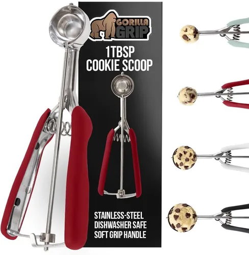 Vista 18 de GORILLA GRIP Cuchara para galletas de acero inoxidable sin BPA, cuchara #60 de 1 cucharada, mango de agarre suave, fácil liberación de alimentos