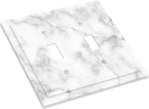 Vista 3 de Cubierta decorativa de interruptor de luz de mármol blanco y gris, placa frontal de plástico de 2 bandas para decoración de baño, hogar, dormitorio