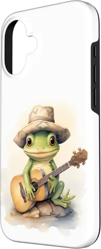 Vista 2 de Cute Little Green Frog Playing Guitar Case for iPhone 16