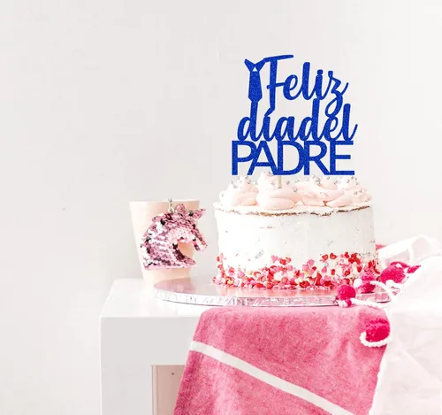 Vista 5 de Decoración de pastel de Feliz Día del Padre para decoración del día del padre, suministros de fiesta de cumpleaños de papá con purpurina azul