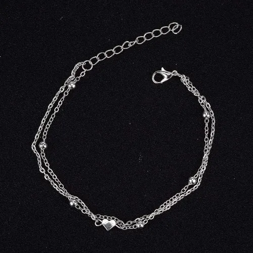 Vista 3 de Tobilleras de playa, pulsera de tobillo con dije de corazón de amor, tobillera ajustable de acero inoxidable, joyería de pie de playa, plata