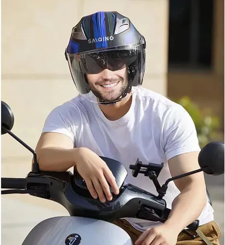 Vista 2 de Cascos de motocicleta 3/4 de cara abierta para adultos, doble visera Azul