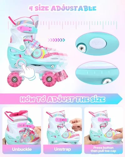Vista 5 de Sportneer - Patines de ruedas para niños con juego de protección, patines ajustables para niñas en 4 tallas con 8 ruedas LED brillantes, patines