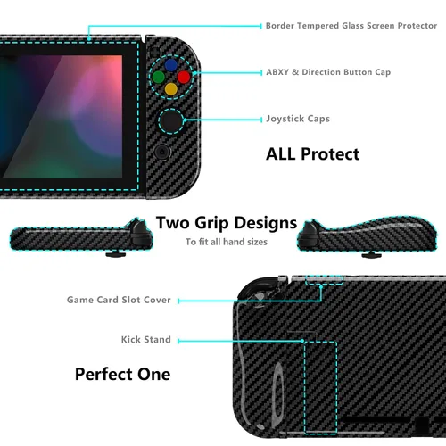 Vista 100 de PlayVital AlterGrips Ergonomic Grips Cover for Nintendo Switch, [2 Design] Interchangeable Comfort Dockable Protective Case with Screen Protector &