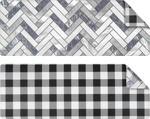 Vista 11 de OPUX - Tapete de cocina antifatiga, reversible, acolchado con espuma viscoelástica, alfombra de cocina, impermeable, antideslizante, cómoda