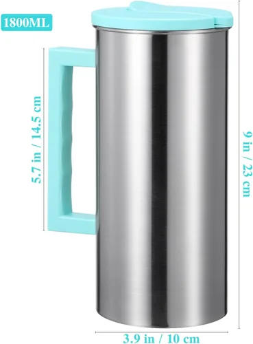 Vista 3 de Cabilock Jarra de acero inoxidable de 60.8 onzas con tapa, jarra de acero inoxidable de gran capacidad, jarra de agua aislada para mantener bebidas