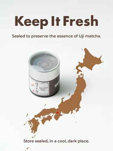 Vista 4 de TAGASHIRA CHAHO Polvo de Hojicha (30g/1.06oz) - Uji de Kyoto, molido en piedra, polvo de té verde tostado japonés para latte, bajo en cafeína, 100%