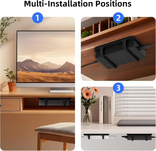 Vista 8 de ELETIUO Soporte universal de silicona para cargador de laptop, organizador de montaje de ladrillo de alimentación bajo el escritorio para ladrillos