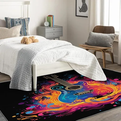 Vista 2 de Alfombras lavables para entrada, sala de estar, dormitorio, alfombra de guitarra y decoración del hogar, alfombra de área musical de 2 x 3 pulgadas