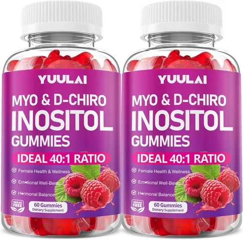 Vista 8 de Gomitas de mio-inositol y D-Chiro inositol, proporción 40:1 suplemento de inositol con vitamina D3, glicinato de magnesio, folato y zinc