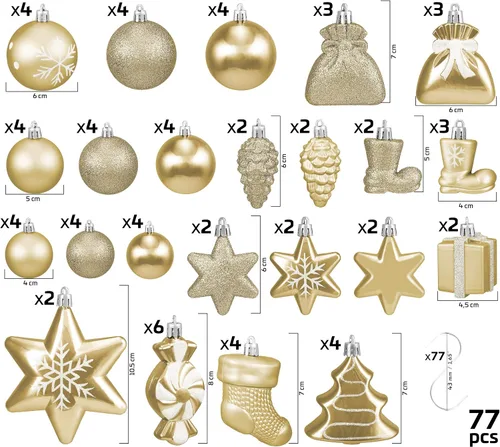 Vista 3 de BRUBAKER 77ct - Adornos de árbol de Navidad - Inastillables - Bolas de Navidad, estrellas, conos de pinos, botas, calcetines, paquetes