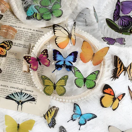 Vista 5 de Paquete de 320 calcomanías de mariposa, calcomanías de mariposas pequeñas transparentes y coloridas para la naturaleza, materiales para álbumes
