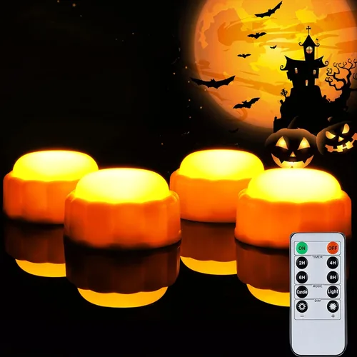 Vista 8 de Homemory Luces LED brillantes de calabaza de Halloween, cambio de color con control remoto y temporizadores, luces Jack O'Lantern funcionan