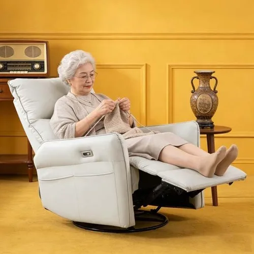 Vista 2 de Power Swivel and Rocker Recliner, Electric Lounge Chair with USB Charging, PU Leather for Home(Light Gray)