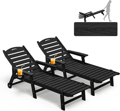 Vista 10 de Plawdlik Silla de salón para exteriores HDPE con ruedas rodantes, color Blanco