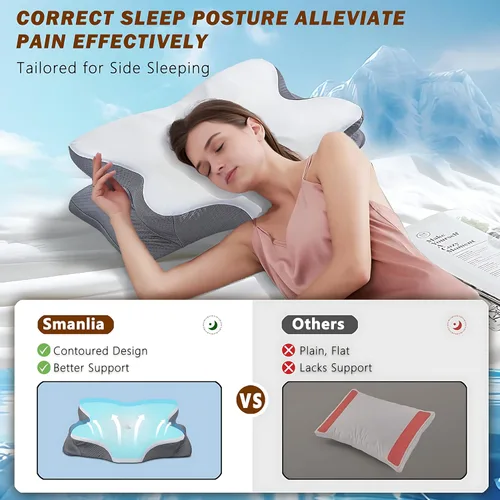Vista 3 de Almohada cervical para el cuello para aliviar el dolor, almohadas ergonómicas de espuma viscoelástica para dormir, almohadas de apoyo para el cuello