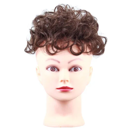 Vista 5 de Peluca de pelo corto y rizado con clip en base ahuecada para mujer, color negro y marrón