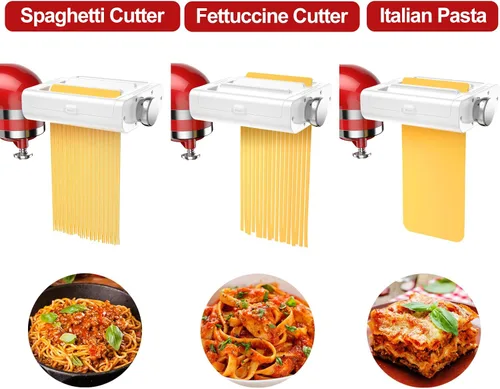 Vista 5 de RETHONE Accesorio para hacer pasta para batidoras de pie KitchenAid, juego de accesorios de pasta 3 en 1, incluye rodillo de pasta, cortador