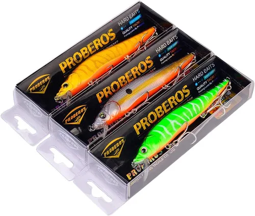 Vista 7 de PROBEROS Señuelos de pesca de lubina Minnow - Jerkbait Sinking Señuelos Set Cebos duros Crankbait para trucha bagre almizclado Bluegill Pesca
