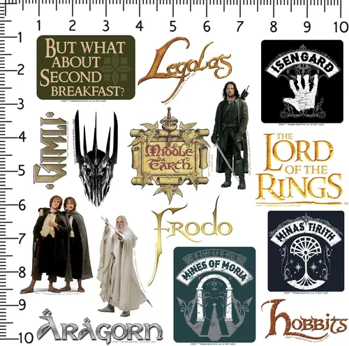 Vista 2 de The Lord of The Rings - Paquete variado de 50 calcomanías de vinilo grandes de lujo, diseños oficiales de la Tierra Media - Gandalf, Frodo, un