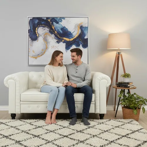 Vista 10 de Naomi Home Sillón de barril, sofás de dos plazas con botones acolchados de piel sintética, sofá moderno de dos plazas de piel sintética, sillones