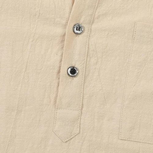Vista 3 de Men's Henley Shirts Roll-Up Long Sleeve Band Collar Tops Casual Breathable Summer Beach Tees for