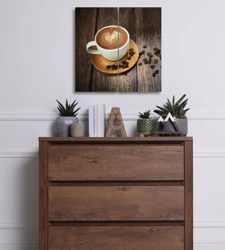 Vista 7 de Lienzo decorativo para pared, juego de 2 piezas, impresiones decorativas con múltiples paneles divididos, imagen de café latte de 24 x 24 pulgadas