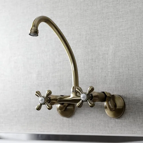 Vista 5 de Kingston Brass Kingston - Grifo de cocina ajustable de 6 pulgadas para montaje en pared, latón antiguo