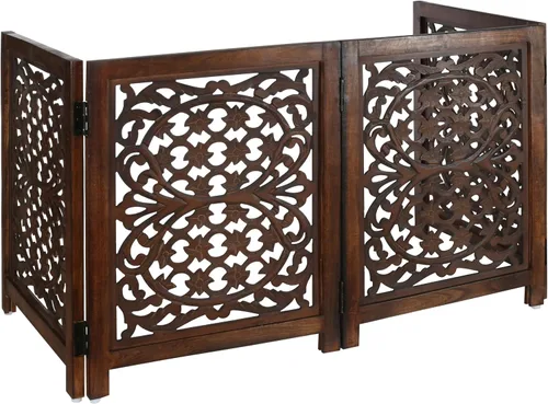 Vista 19 de Lightnpro Valla de madera geométrica para mascotas - Puerta de seguridad plegable independiente para perros, cachorros y mascotas pequeñas, valla
