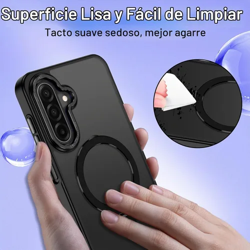 Vista 7 de Funda para Galaxy A17 5G, compatible con MagSafe, soporte magnético invisible para anillo de soporte, delgada, a prueba de golpes, translúcida Negro