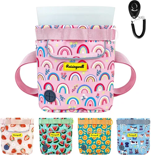 Vista 8 de Bolsa de premios para perros Raisingwell para caminar y entrenar con clicker, bolsa de silicona de 2 tazas, pequeña riñonera para cachorro, kit