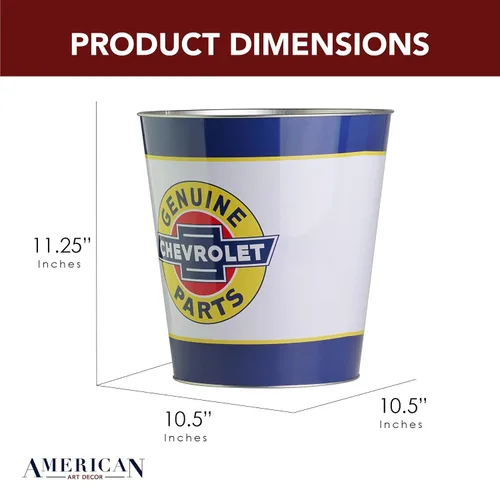 Vista 3 de American Art Decor Cubo de basura de metal, cesta de basura con licencia Chevrolet, pequeño cubo de basura decorativo para cueva de hombre, cocina